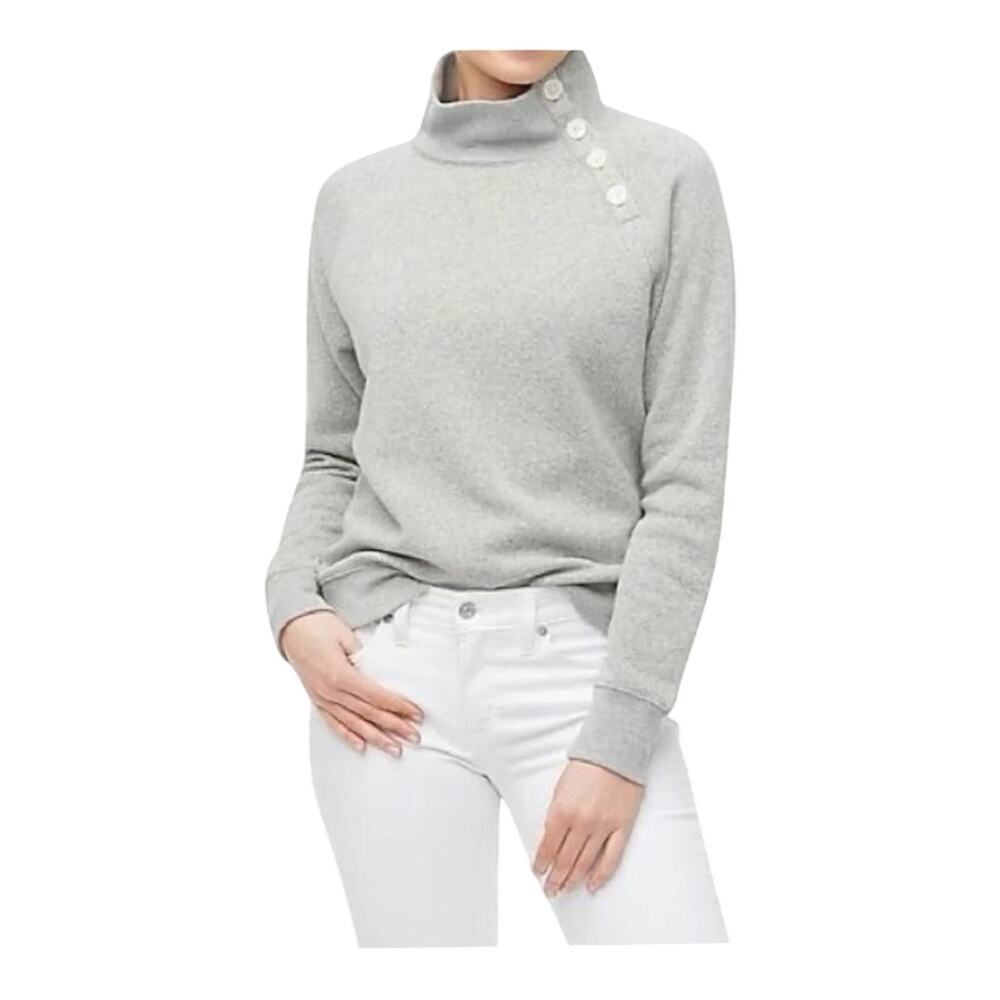 J. Crew Women's Sweatshirt Size L Wide Button Grey Pullover Cozy Cabin Preppy